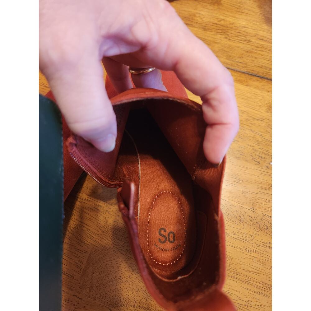 SO Terracotta Ankle Boots Women Size 9M Faux Suede Block Heel - Picture 7 of 8